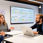 **A diverse team of developers, policymakers, and the public engaged in an open dialogue about the ethical implications of conversational AI. The scene is a modern co-working space, with whiteboards covered in diagrams of AI algorithms and ethical frameworks. Focus on the expressions of concern, curiosity, and collaboration. Dutch setting.**